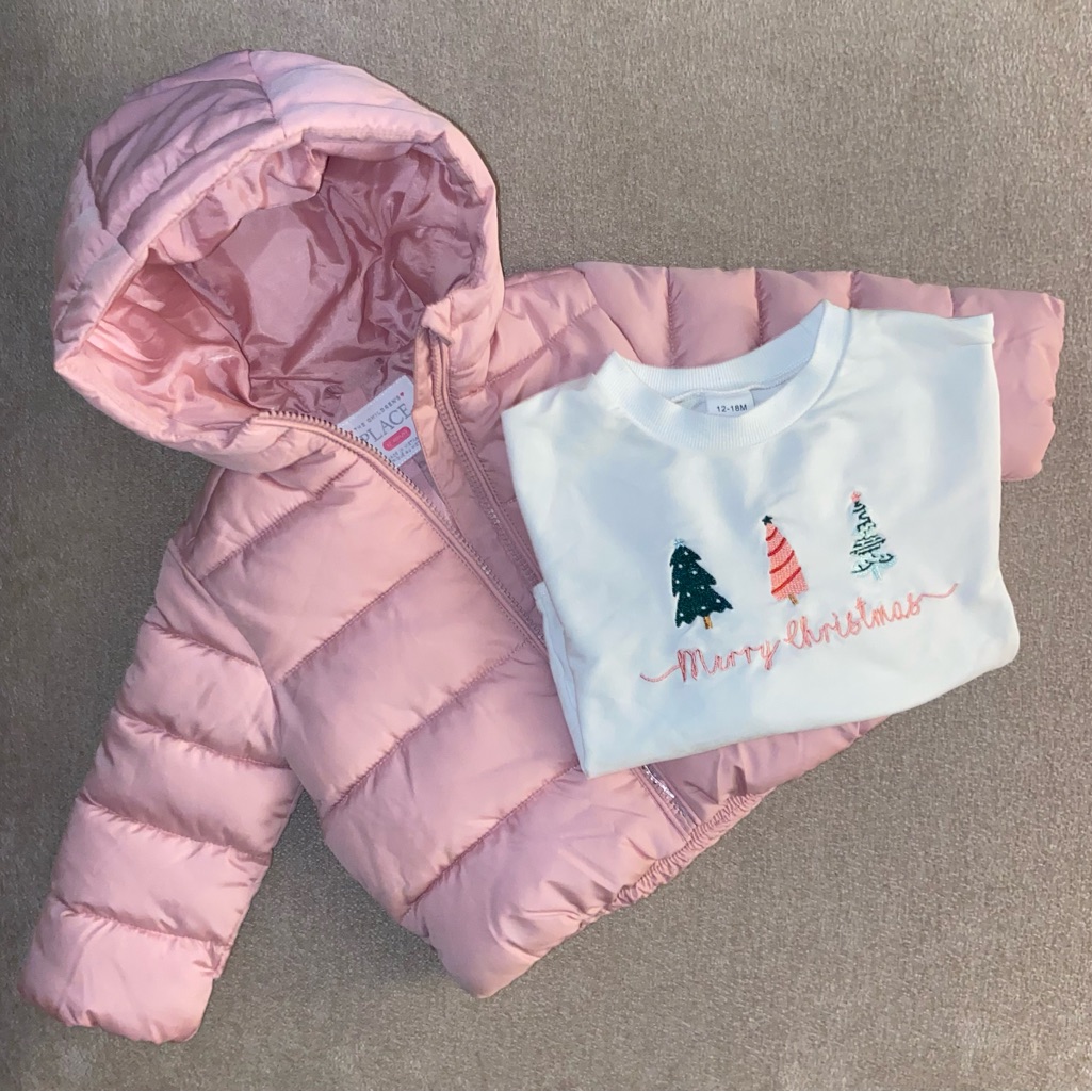Pink Puffer Jacket & Long Sleeve Onesie Bundle